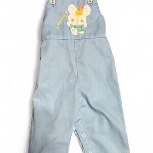 3-6 months Vintage baby boy overalls embroidered marching band bunny rabbit
